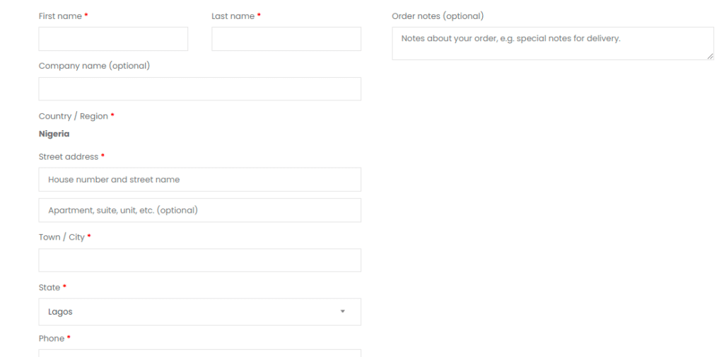 A checkout page with more form fields