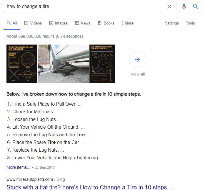 featured snippet results from Google search. Content creation tips