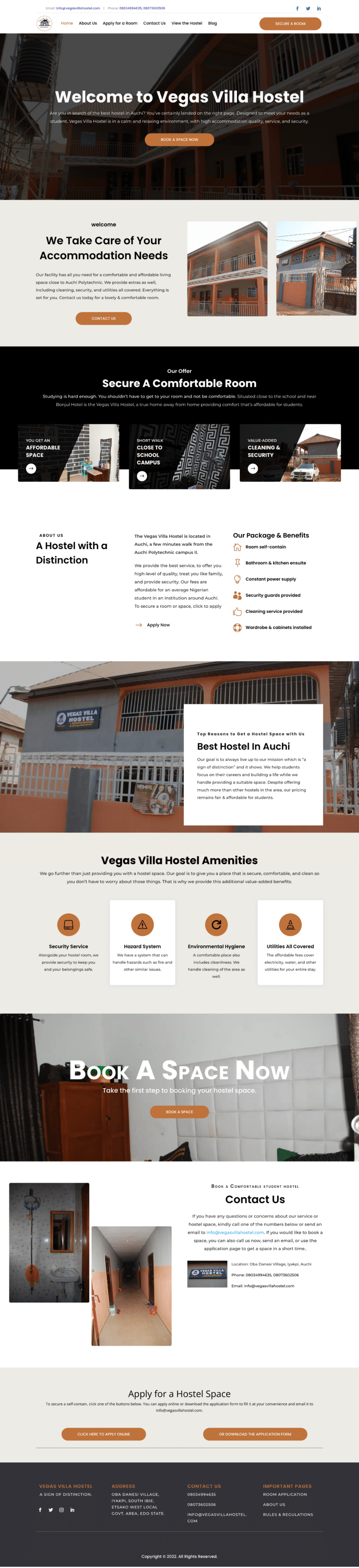 home page of vegas villa hostel